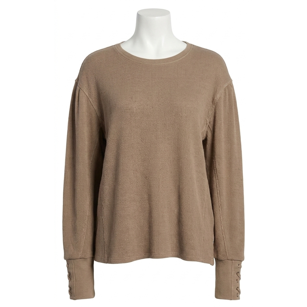 NEW FREE PEOPLE relaxed fit lapis cuff long sleeve top in fossil dune